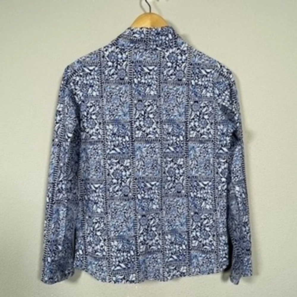 IBKÜL Sun Shirt Women S Blue Floral Coastal Golfcore UPF 50+ Quarter Zip Top